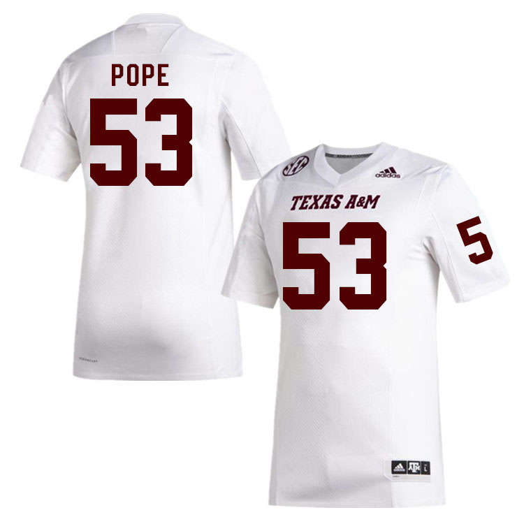 Men #53 Joshua Pope Texas A&M Aggies College Football Jerseys Stitched Sale-White - Click Image to Close